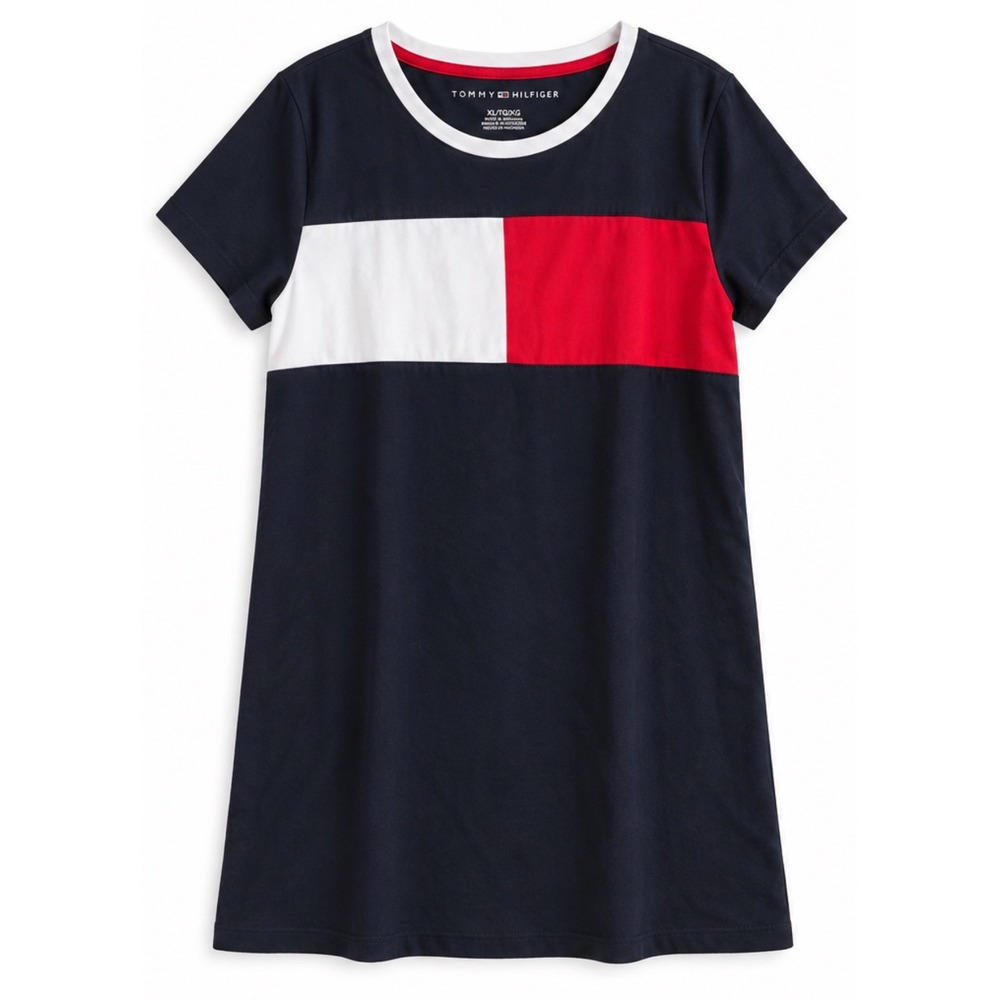 Tommy Hilfiger Womens XL Navy Red White Colorblock T-Shirt Shift Dress